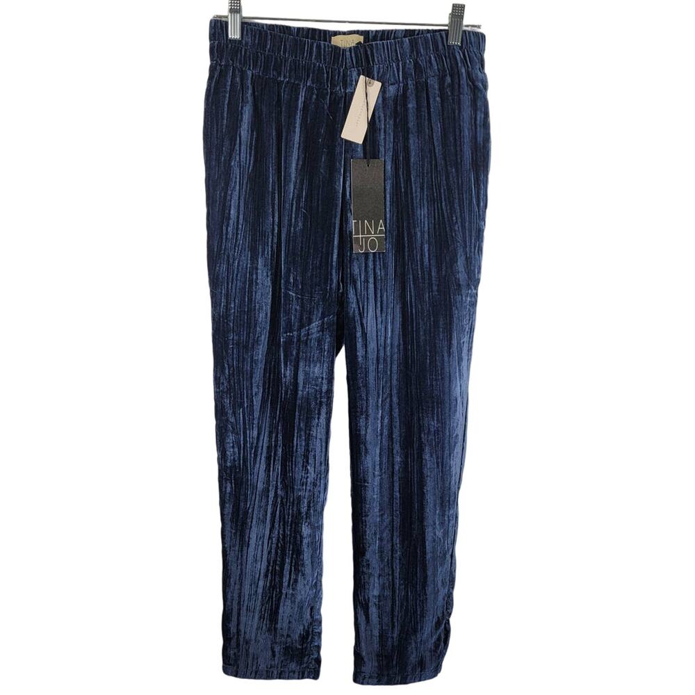 Anthropologie Tina Jo Crushed Velvet Feel Blue Pants XS NWT MSRP $138
